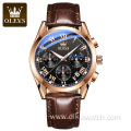 OLEVS 2871 Multifunctional Sports Watches Leather Luxury Fashion Genuine Leather Man Wristwatch Waterproof Luminous Men's Watch